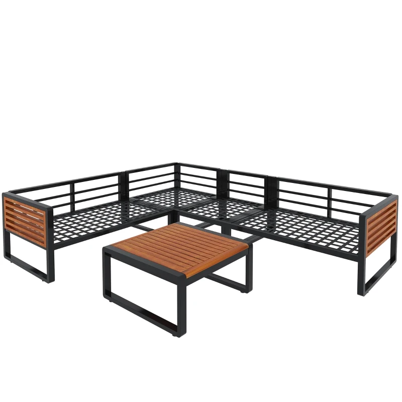 Ensemble de salon de jardin pour 5-6 personnes, ensemble de canapé d'extérieur moderne, incluant table basse, Gris