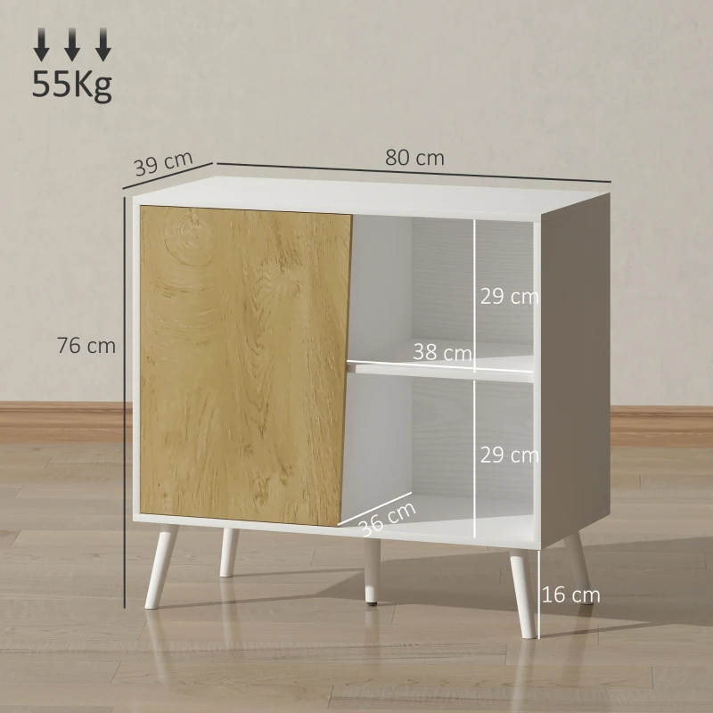 HOMCOM Credenza Moderna con Armadietto e Vano Portaoggetti, in Legno, 80x39x76 cm, Bianco