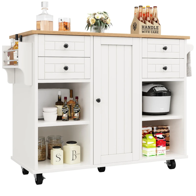 Îlot de cuisine moderne, espace de rangement multifonctionnel, 127×46×91,5 cm, Blanc