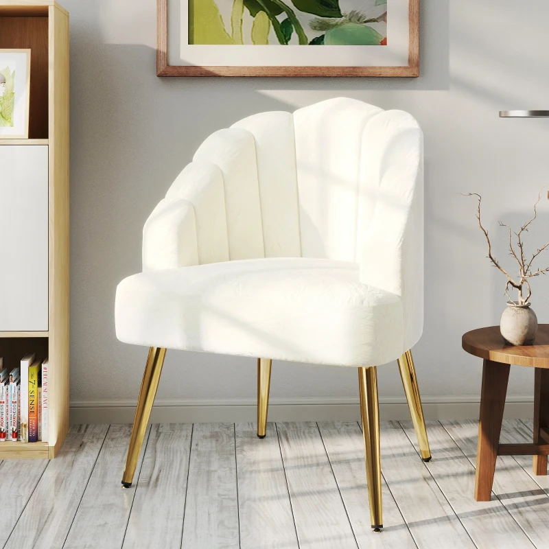 HOMCOM Poltrona in Velluto Imbottita con Schienale a Conchiglia e Gambe in Acciaio per Camera e Salotto, 63x65x84cm, Crema