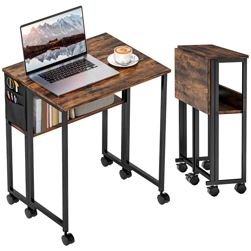 HOMCOM 63 cm Drop Leaf Writing Work Desk - Rustic Brown