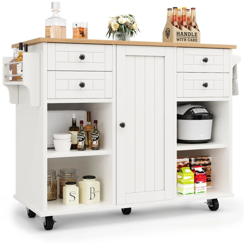 Îlot de cuisine moderne, espace de rangement multifonctionnel, 127×46×91,5 cm, Blanc