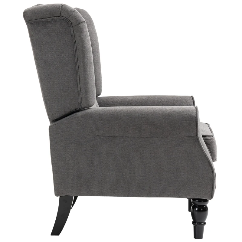 HOMCOM Ohrensessel im Vintage-Design, Lesesessel, Akzentsessel, Holzbeine, Knopfheftung, Grau + Schwarz