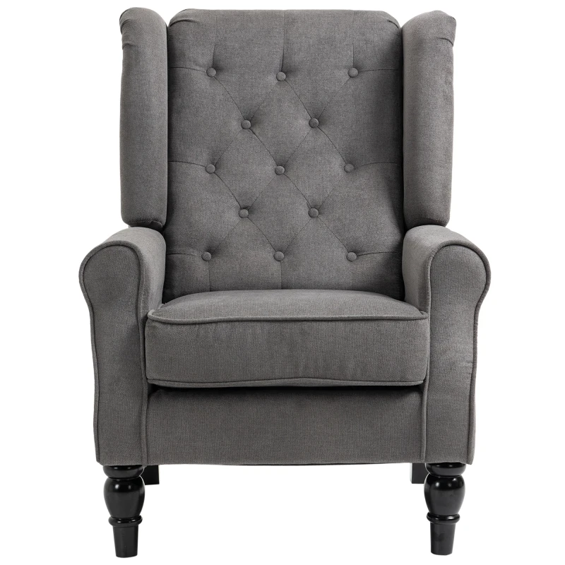 HOMCOM Ohrensessel im Vintage-Design, Lesesessel, Akzentsessel, Holzbeine, Knopfheftung, Grau + Schwarz