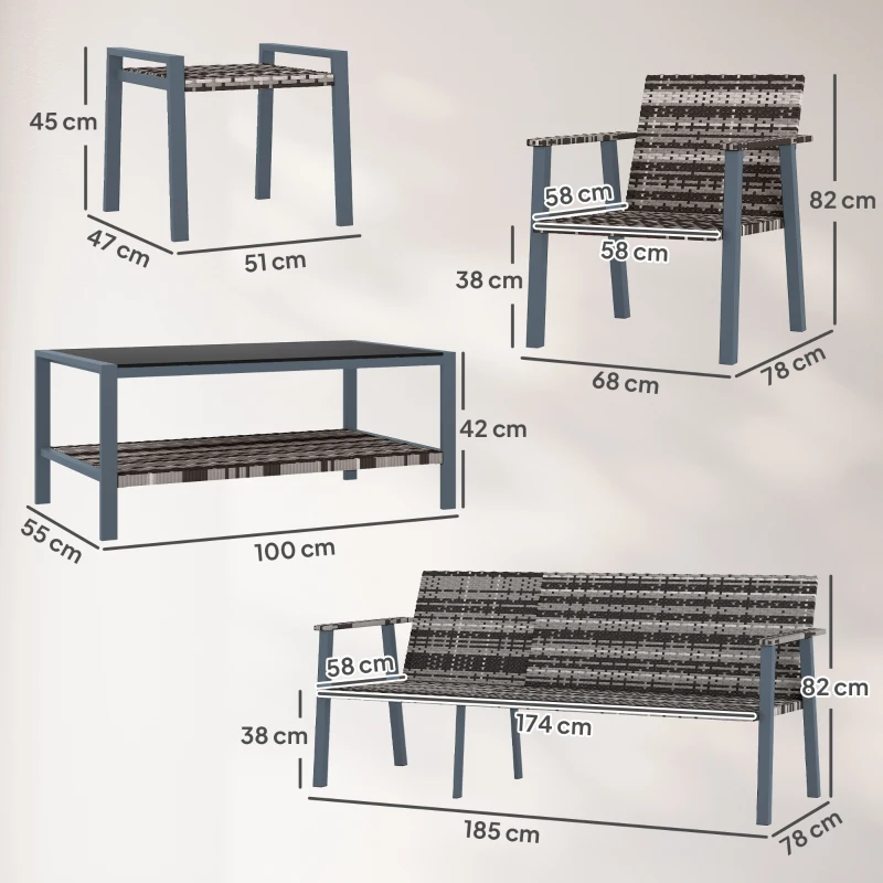 Outsunny Six-Piece Rattan Garden Sofa Set - Grey