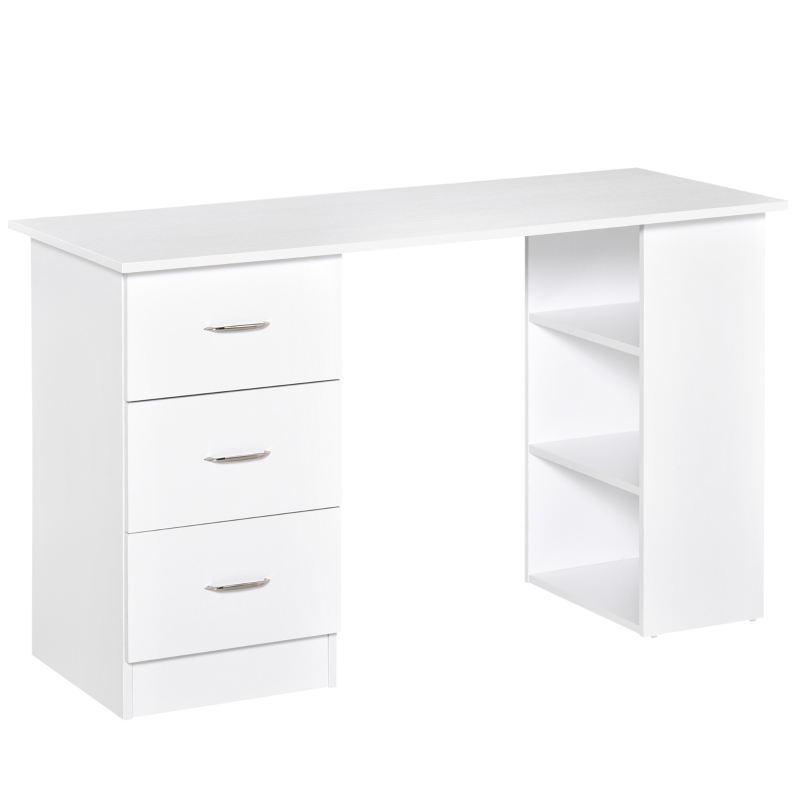 HOMCOM Birou modern cu 3 Sertare si Rafturi in Lemn Alb 120x49x72cm(m-13)
