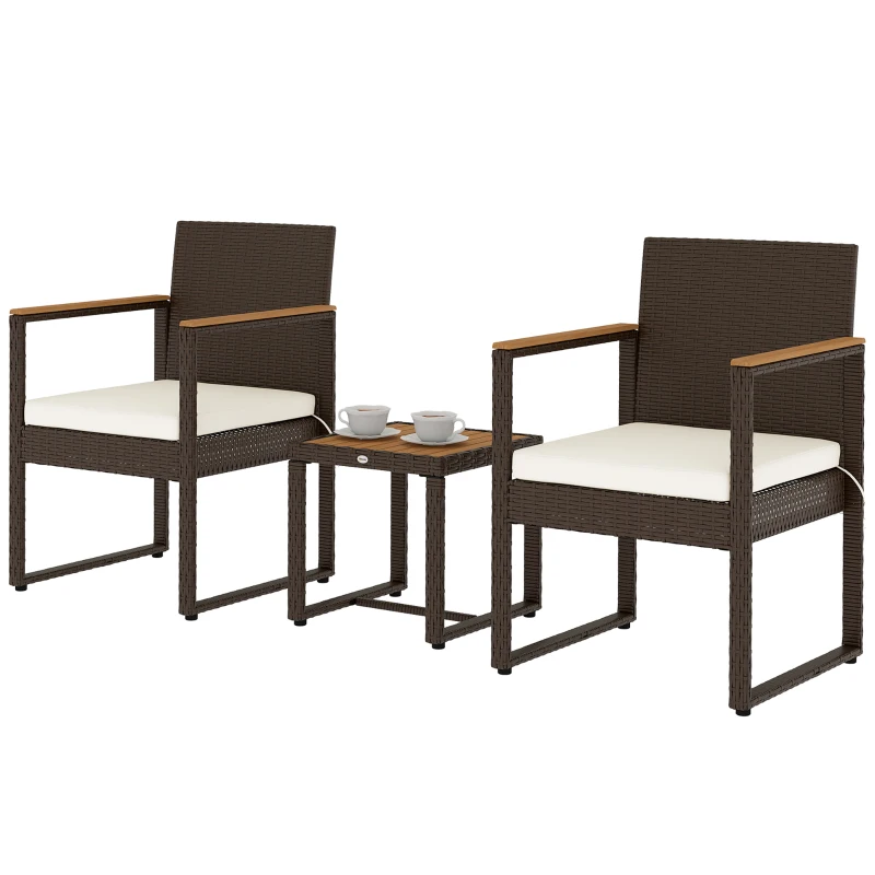 Outsunny Three-Piece Rattan Chair Set - White