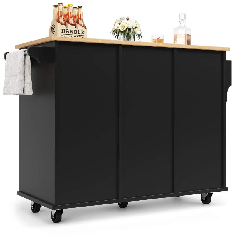 Îlot de cuisine moderne, espace de rangement multifonctionnel, 127x46x91,5 cm, Noir