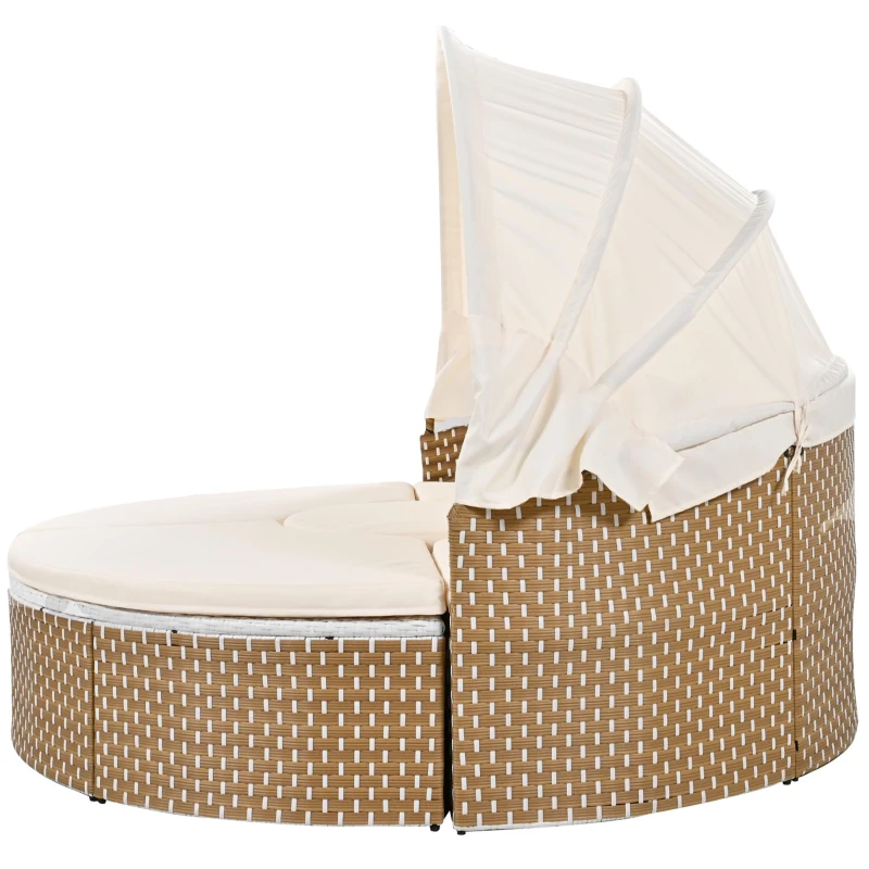 Ensemble de fauteuils de jardin-lounge, île ensoleillée avec baldaquin rétractable et plateau de table relevable, Beige