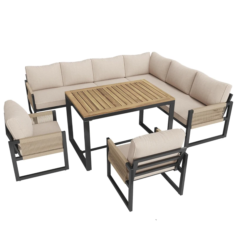 Conjunto de Jardín para 7-8 Personas Diseño Modular con Cuerdas Beige