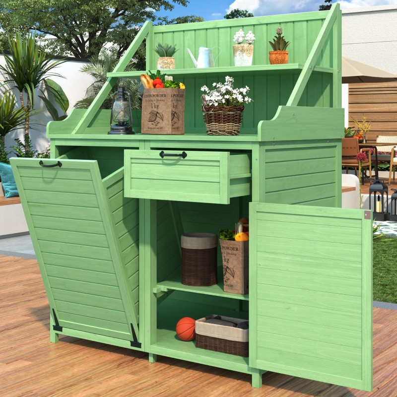 Armoire de jardin en bois avec étagères, 100×45×154 cm, Vert