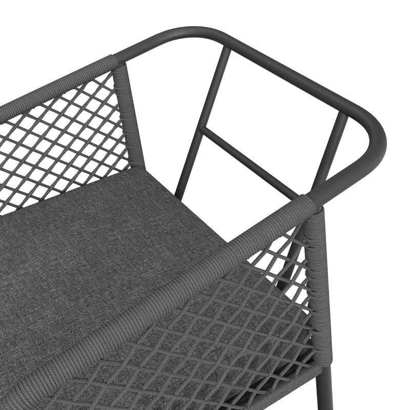 Set da giardino, Set di divani da esterno moderno con piano del tavolo in vetro e cuscini di seduta e schienale, Grigio