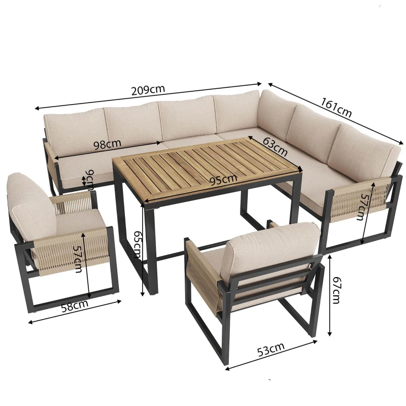 Conjunto de Jardín para 7-8 Personas Diseño Modular con Cuerdas Beige