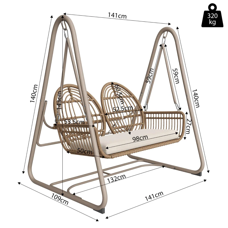Dondolo da giardino per 2 persone, 141×109×143 cm, Beige