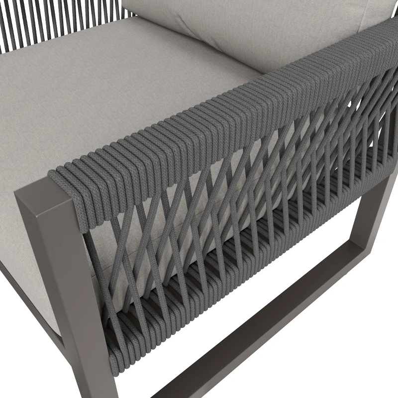 Conjunto de Salón de Jardín Conjunto de Muebles de Jardín Moderno de 4 Piezas de Cuerda con Cojines de Asiento Gris