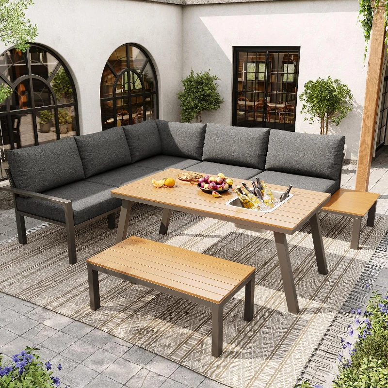 Set da giardino per 6-7 persone, set di mobili da giardino moderno, Grigio