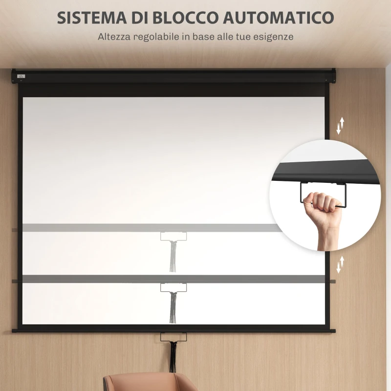 HOMCOM Telo Proiettore 100" Regolabile con Montaggio a Soffitto e Parete, Formato 4:3, 203x152cm, Bianco e Nero