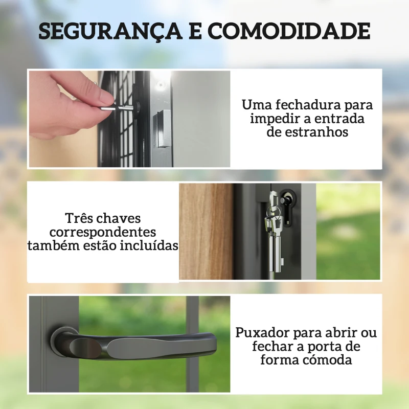 Outsunny Porta de Jardim 89x147,5 cm Porta para Vedação de Barra de Aço Galvanizado com Puxador Fechadura e 3 Chaves Preto