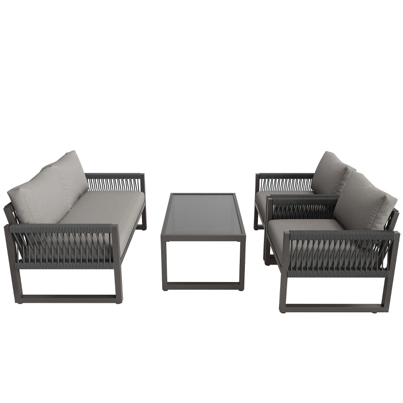 Conjunto de Salón de Jardín Conjunto de Muebles de Jardín Moderno de 4 Piezas de Cuerda con Cojines de Asiento Gris