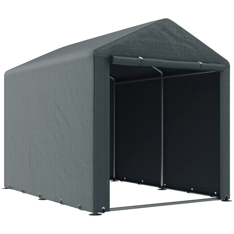 Outsunny Garaj pentru Motociclete, Bicilete sau Unelte de Exterior cu Intrare cu Fermoar, 160x218x172 cm, Gri Închis(m-11)