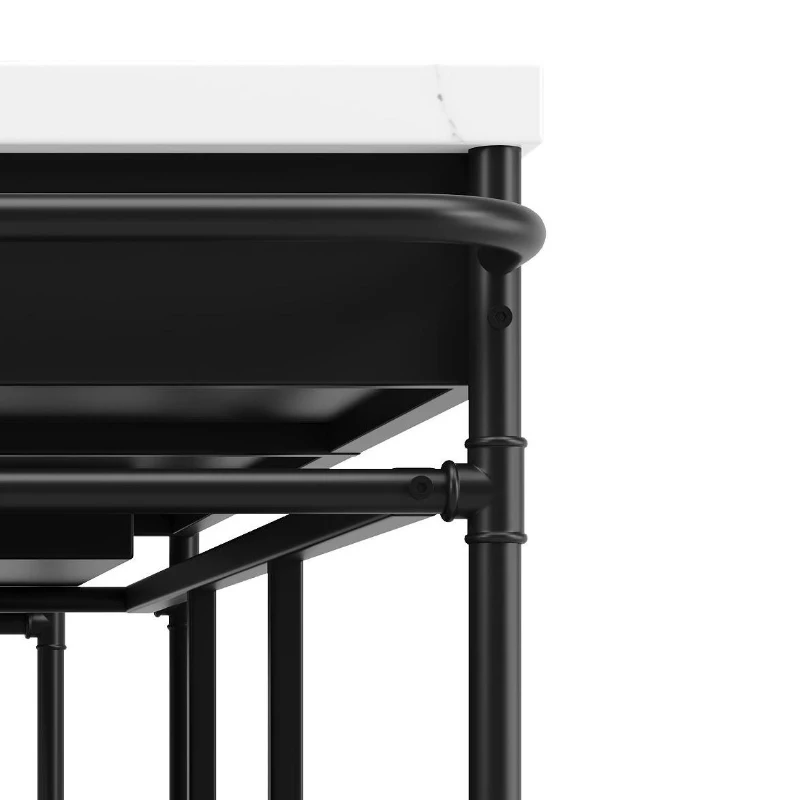 Îlot de cuisine avec espace de rangement et plateau extensible, design multifonctionnel, Noir+Blanc(m-6)