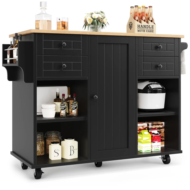 Îlot de cuisine moderne, espace de rangement multifonctionnel, 127x46x91,5 cm, Noir