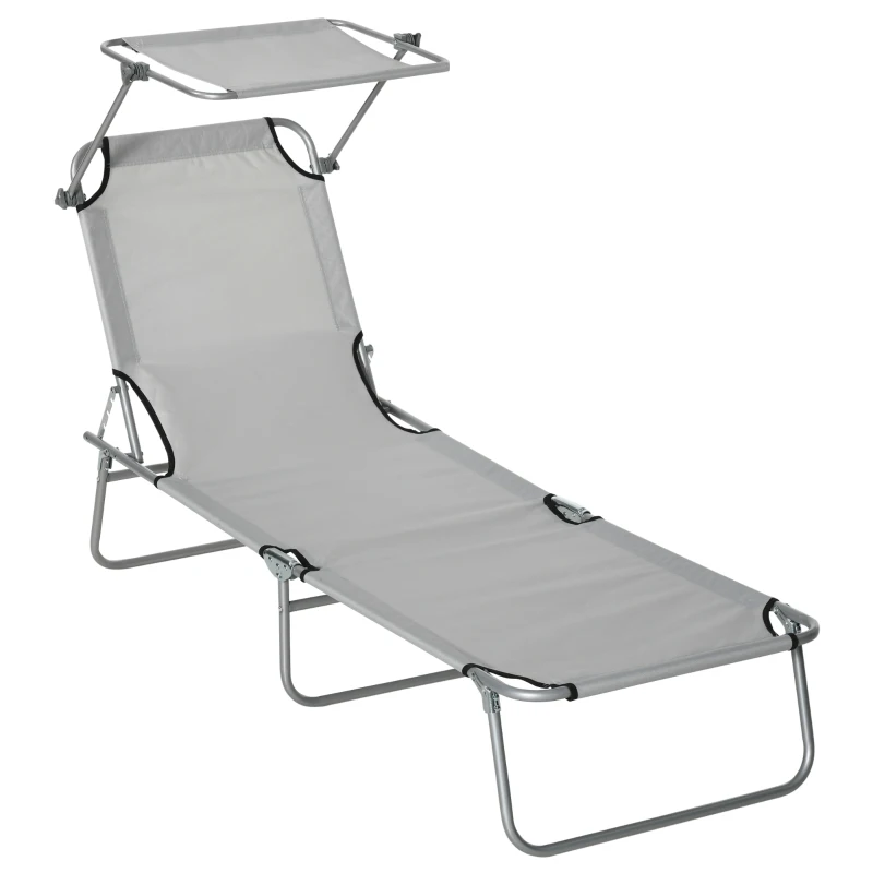 Outsunny Sonnenliege, Gartenliege, Wellnessliege, Strandliege, klappbar, mit Sonnenschutz, 187 x 58 x 36 cm, Grau