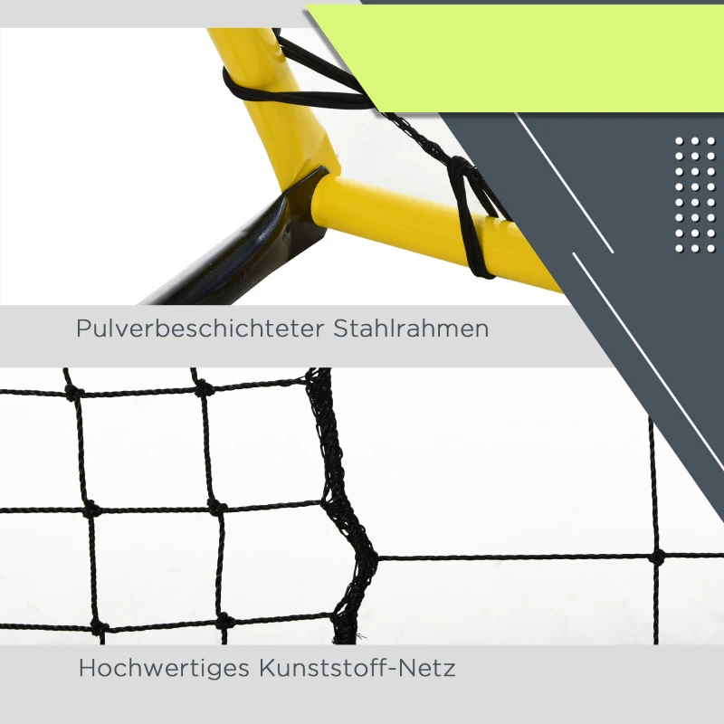 HOMCOM Kickback Fußball Rebounder Tor Rückprallwand Netz für Fußball, Basketball und Baseball, Stahl+PE, Gelb+Schwarz, 184 x 63 x 123 cm