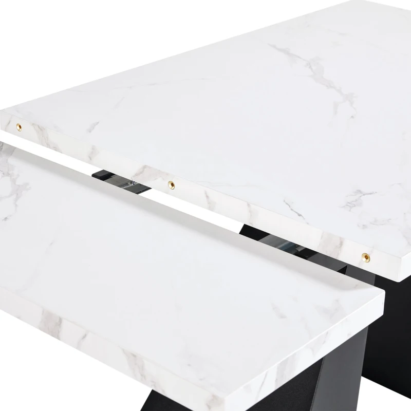 Masă de luat extensibilă, pentru living și birou de acasă, 159x74x77 cm, Alb+Negru