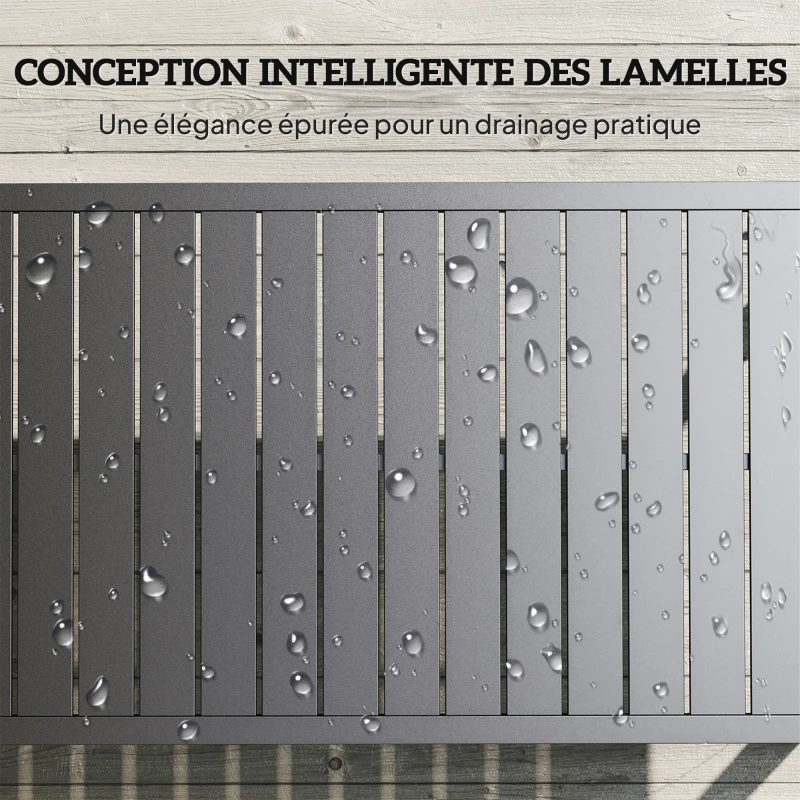 Outsunny Table basse extérieure avec plateau à lattes, cadre en aluminium, pour balcon, patio, terrasse, 90 x 50 x 42 cm, noir