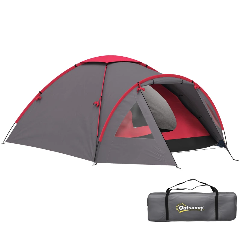 Outsunny Campingzelt für 3 Personen leicht, stabil wasserdicht UV 50+ mit Vordach Tür Fenster, Bodenplane Grau(m-10)
