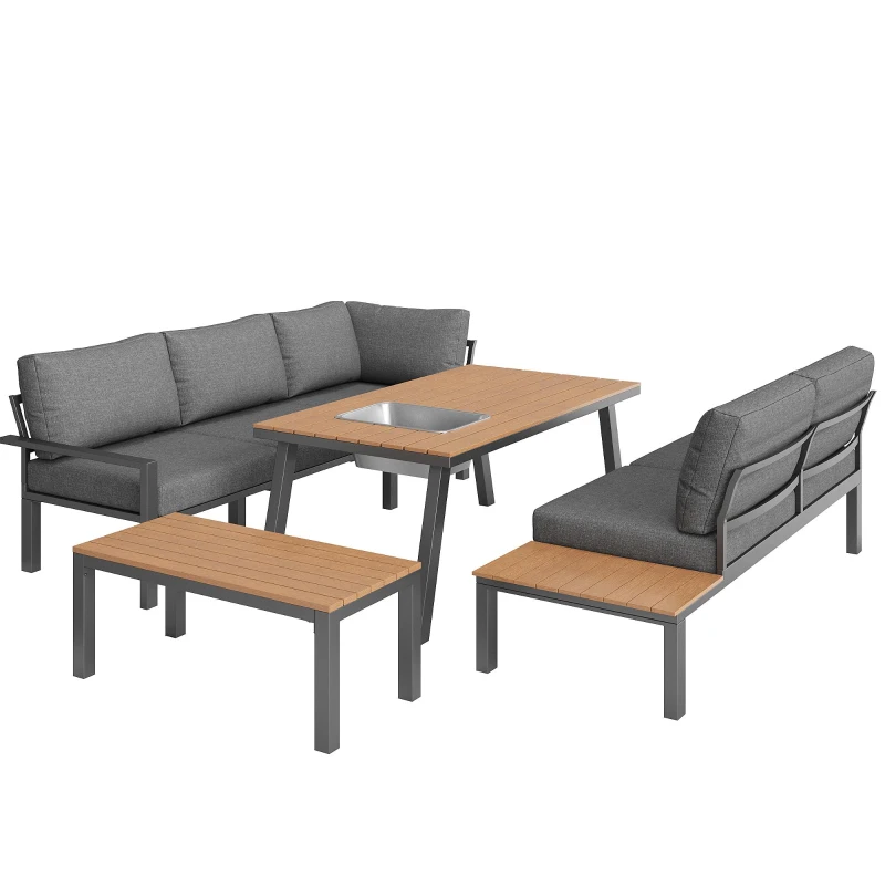 Set da giardino per 6-7 persone, set di mobili da giardino moderno, Grigio