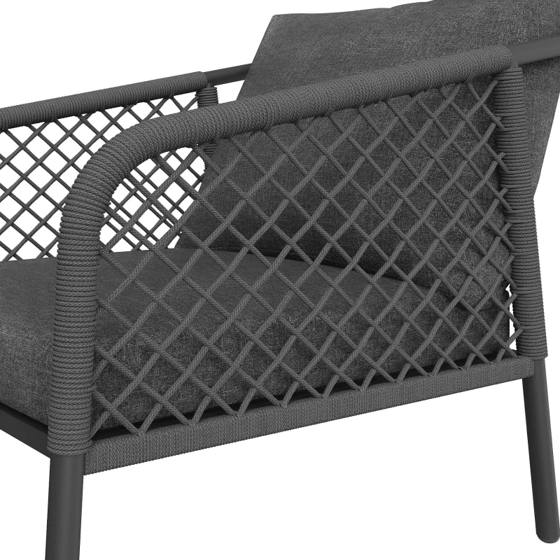 Set da giardino, Set di divani da esterno moderno con piano del tavolo in vetro e cuscini di seduta e schienale, Grigio