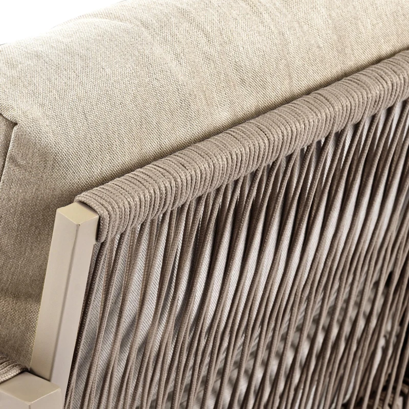 Ensemble de salon de jardin, ensemble de meubles de jardin moderne 4 pièces en corde avec coussins de siège, Kaki