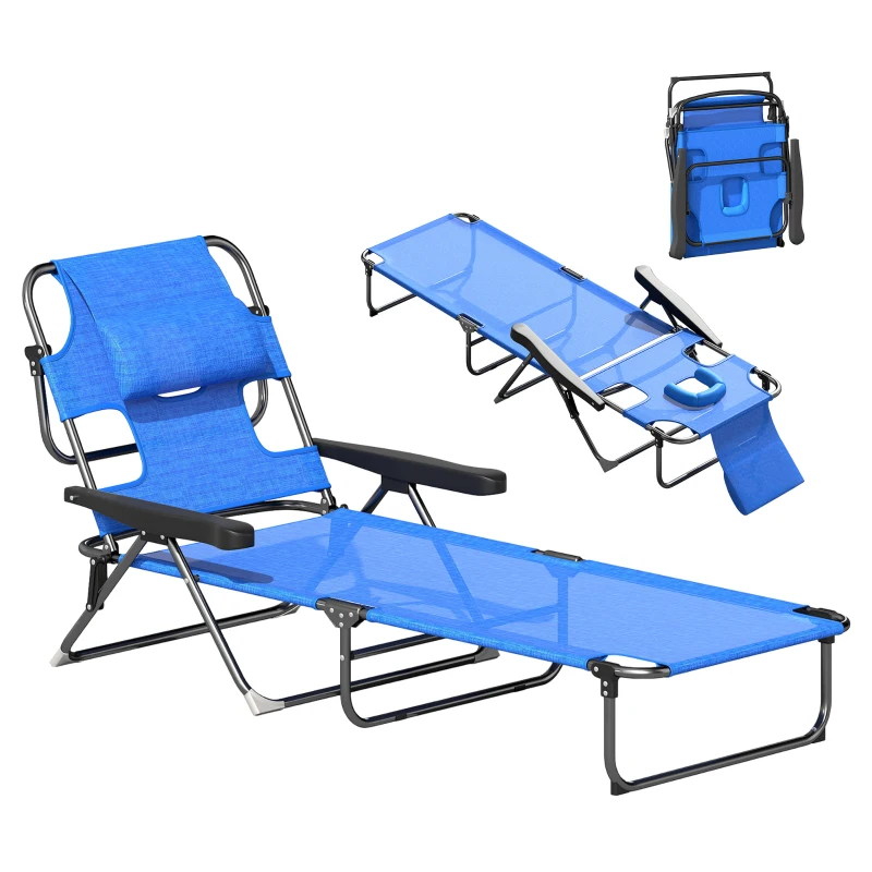 Outsunny Sonnenliege Gartenliegen Relaxliege, klappbar, wetterbeständig, 194 cm x 72 cm x 31 cm, Schwarz + Dunkelblau