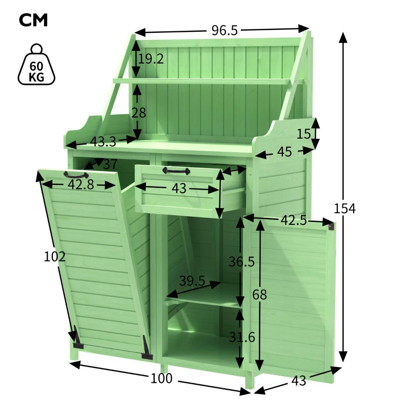 Armoire de jardin en bois avec étagères, 100×45×154 cm, Vert