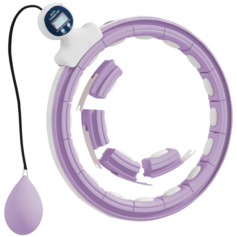 SPORTNOW Smart Weighted Hula Hoop, Massage Hula Ring w/ 16 Detachable Knots, 360° Auto-Rotating Ball, Digital Counter, Purple