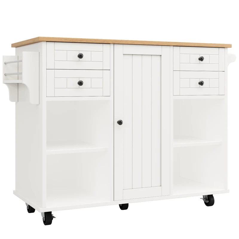 Îlot de cuisine moderne, espace de rangement multifonctionnel, 127×46×91,5 cm, Blanc