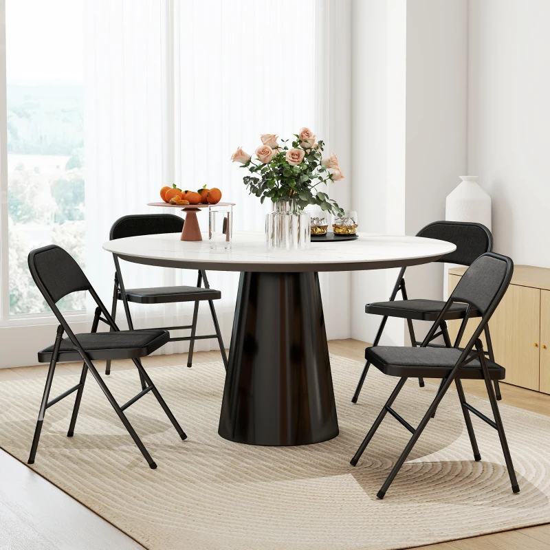 HOMCOM 4-delige Set Opklapbare Stoelen, Draagbare Kantoorstoelen, Metalen Poten, Opvouwbare Stoel voor Kantoor, Receptie, Wachtkamer, Linnen-Look, Zwart(m-9)