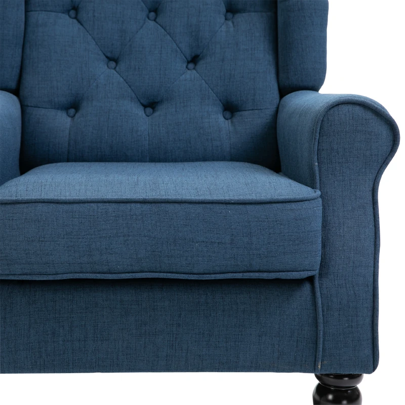 HOMCOM Eleganter Ohrensessel, dick gepolstert, abnehmbarer Bezug, 74 x 86 x 102 cm, Blau(m-11)