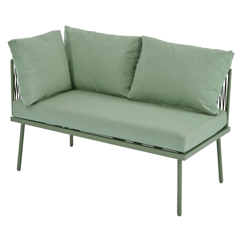 Ensemble de salon de jardin, ensemble de meubles de jardin en forme de L avec corde tissée à la main, 2 canapés et 1 table, Vert