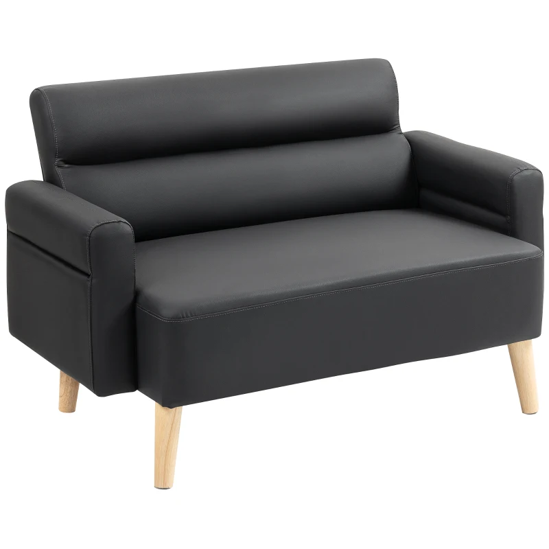 HOMCOM Small Faux Leather 2 Seater Sofa Settee - Black