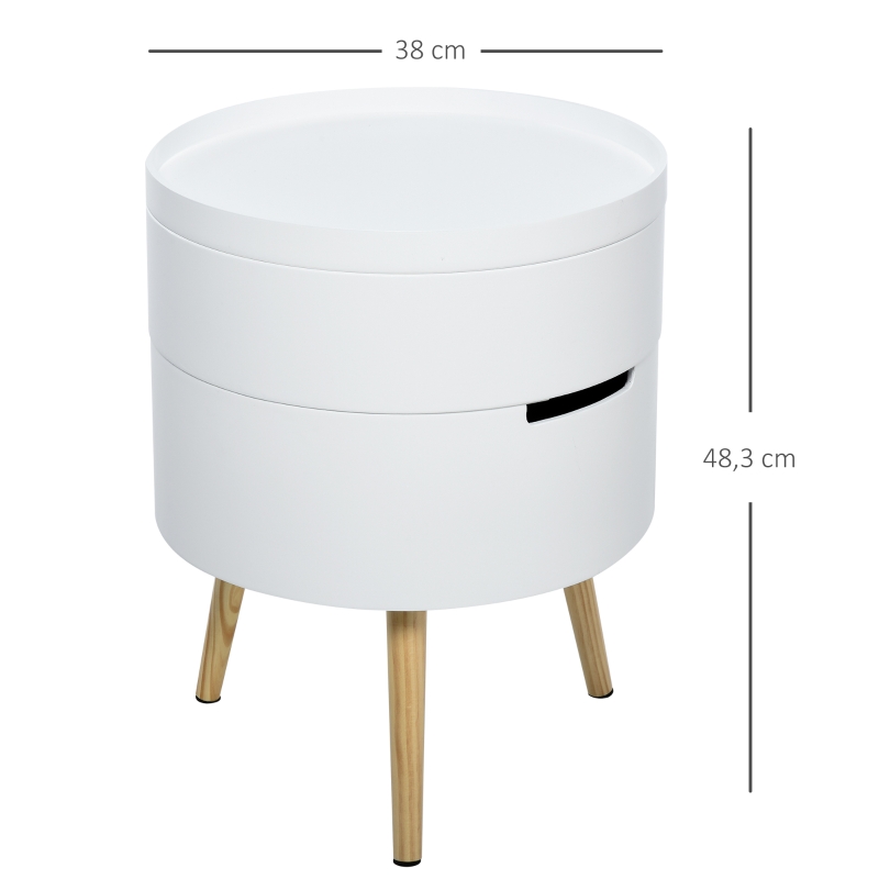 HOMCOM Mesita de noche - mesa de centro con 2 compartimentos de almacenamiento - tapa de MDF - dim. Ø 38 x 48 cm - blanco