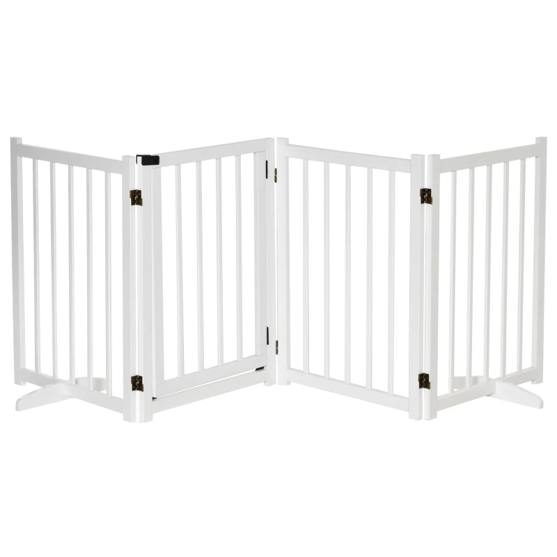 PawHut Barrera de Seguridad para Perros Plegable con Puerta y Cierre de Seguridad para Pasillos y Puertas 237,5x36x80 cm Blanco