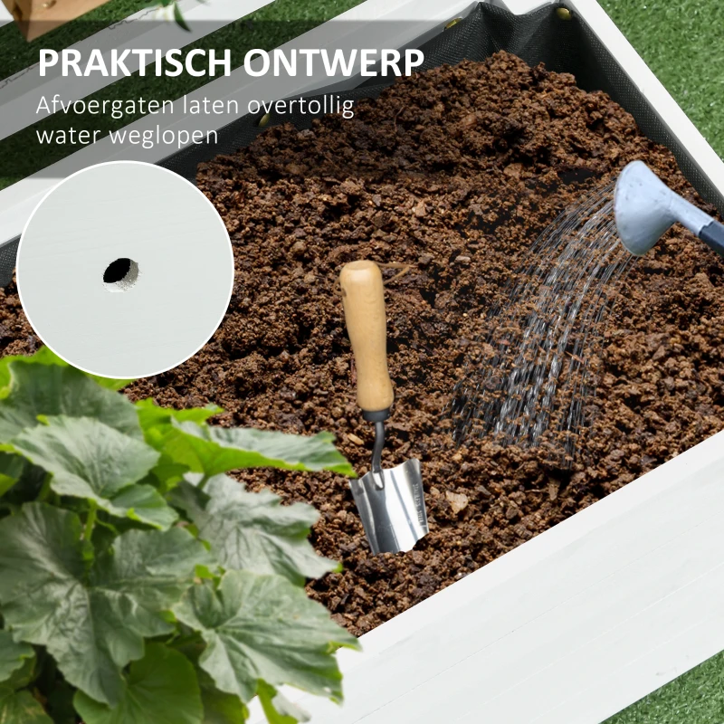 Outsunny plantenbak met trellis wielen bloembak met trellis hout wit