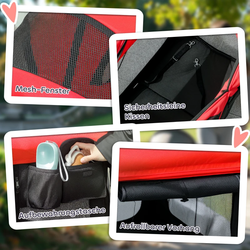 PawHut Opvouwbare Hondenbuggy voor Honden & Katten tot 30 kg, 110 x 65 x 102 cm, Rood