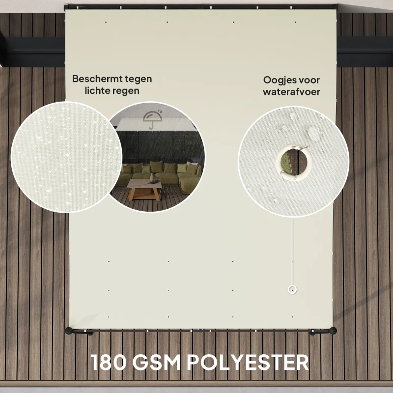 Outsunny 2,5 x 3 m Pergola, Wandgemonteerde Tuinpaviljoen, waterbestendig, Metalen frame, Afvoergaten, Schaduwdak, Crèmewit