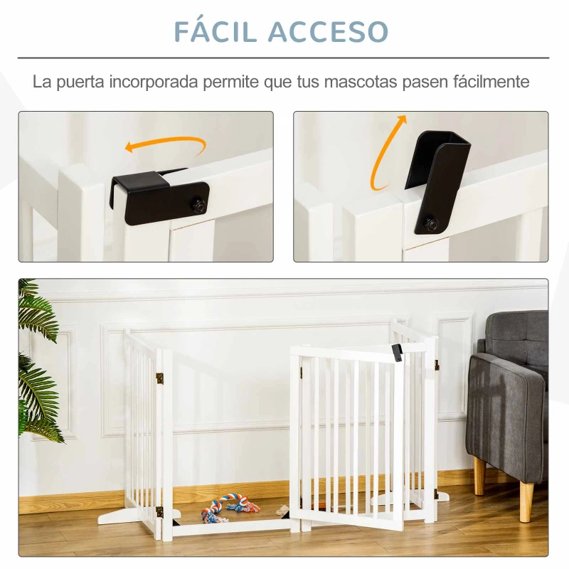 PawHut Barrera de Seguridad para Perros Plegable con Puerta y Cierre de Seguridad para Pasillos y Puertas 237,5x36x80 cm Blanco