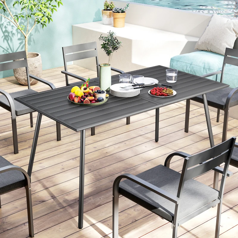 Outsunny Mesa de Jardín Exterior de Acero con Diseño en Lamas Resistente a la Intemperie Fácil de Limpiar 150x80x74 cm Gris