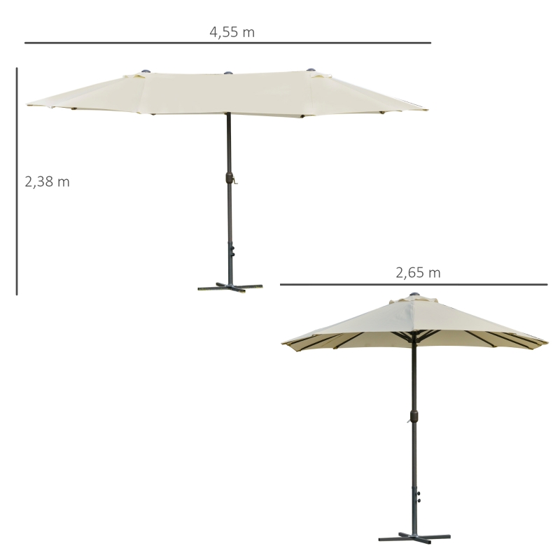 Outsunny Sombrilla Doble para Jardín 455x265x238 cm Parasol Grande con Manivela Manual Resistente al Agua Protección Solar Crema